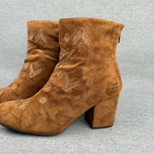 Billabong Ankle Boots Women's 8.5 Tan Faux Suede Embroidered Coastal Cowgirl - Picture 3 of 24