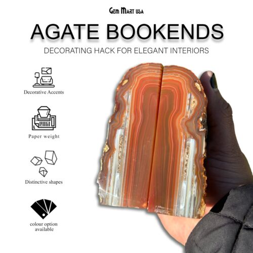 Agate Bookends for Heavy Books Pre-Matched Table Polished Crystal Stone Bookend - Picture 62 of 71