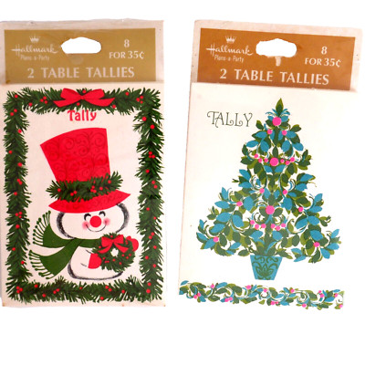 2 packs  Vintage Christmas Table Tallies Snowman Ornate Tree Bridge Hallmark