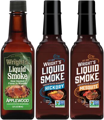 Wright's Liquid Smoke 3 Pack Variety Applewood Hickory Mesquite 3.5 Oz Each