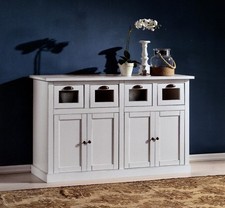CREDENZA MADIA IN LEGNO 4 CASS.+4 ANTE LACCATA BIANCO SPIGOLATOxSOGGIORNO LM454