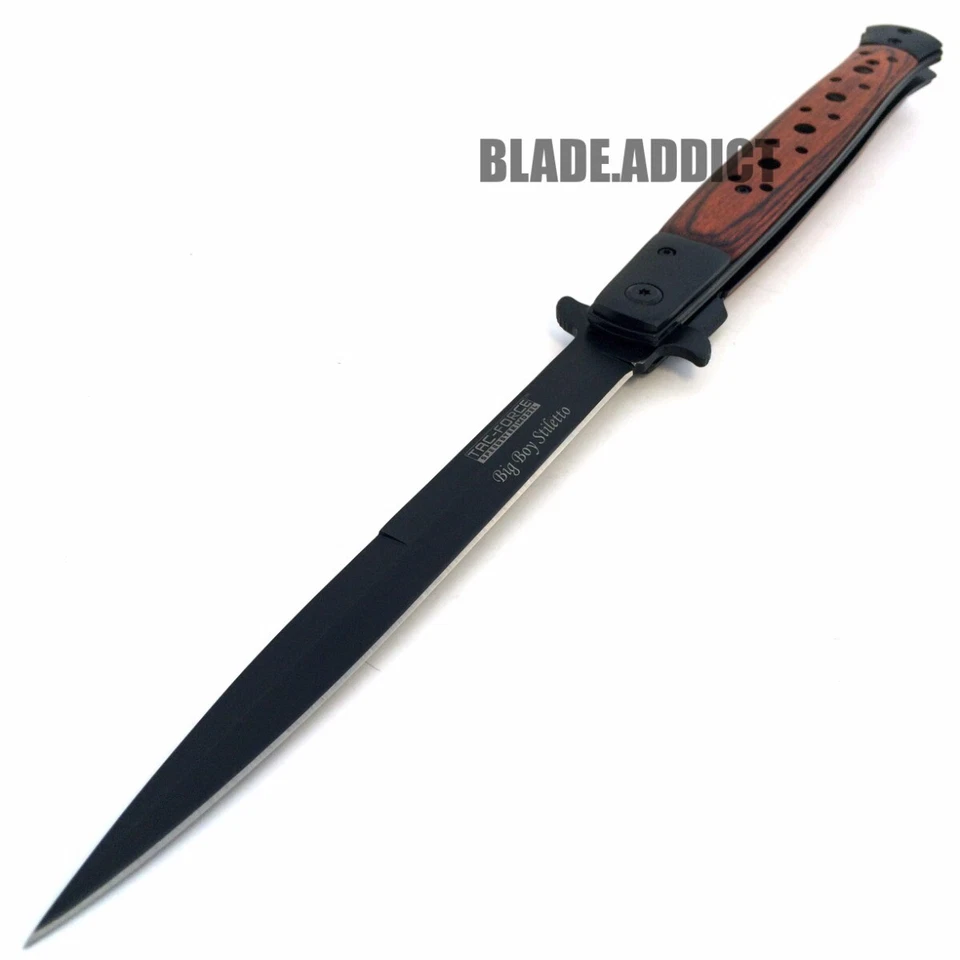 12.5英寸STILETTO木质TAC力量弹簧辅助折叠刀刀片口袋开口 — 第 2/4 张图片