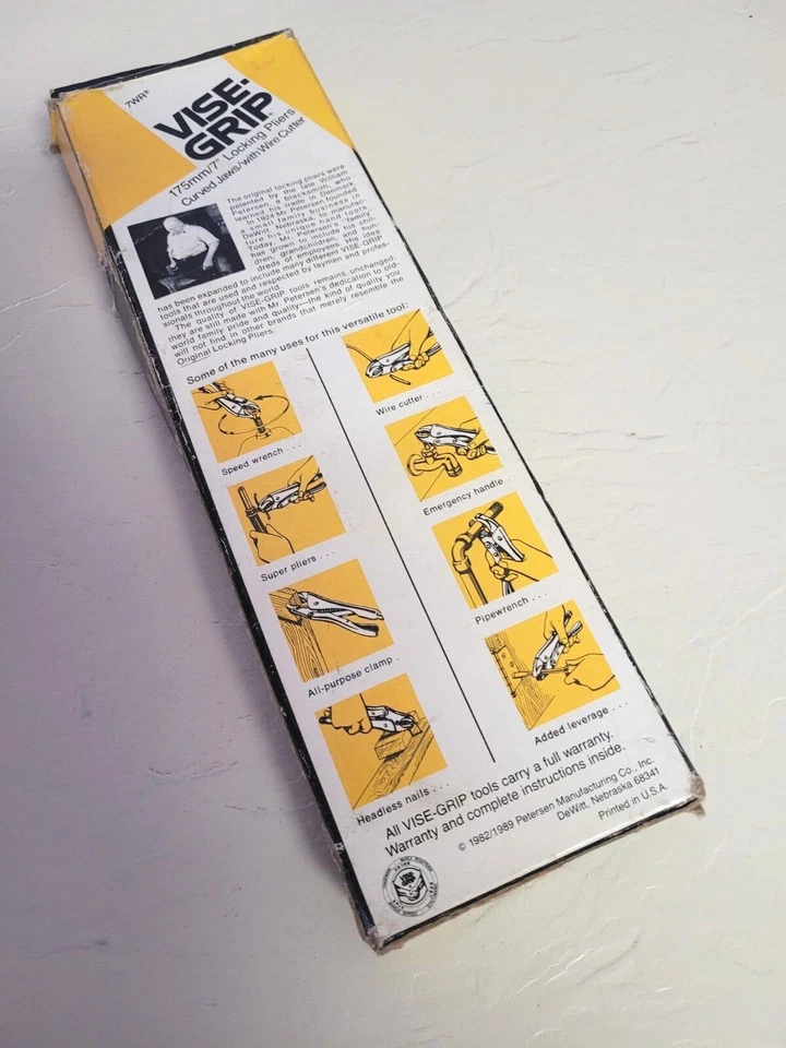 Vtg Vise Grip Dewitt Petersen 7WR Pliers Curved Jaw Wire Cutter USA '89 NOS - Image 2 of 4