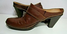 Naturalizer Women's Size 9M Brown Leather Heeled Mules Silver Buckel Detailing