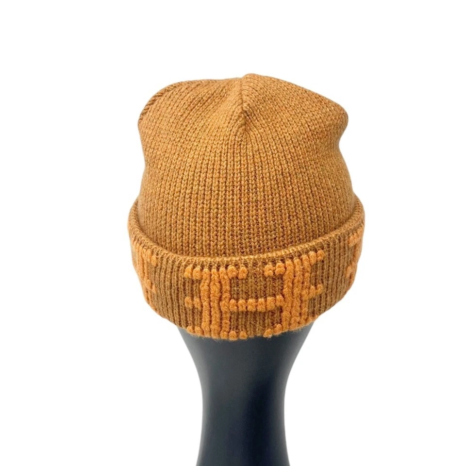 HERMES Vintage H Logo Knit Cap Beanie Hat Orange Cashmere - Image 4 of 4