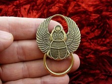 E-646 Scarab Egyptian bug Eyeglass scrolled brass pin pendant ID badge holder