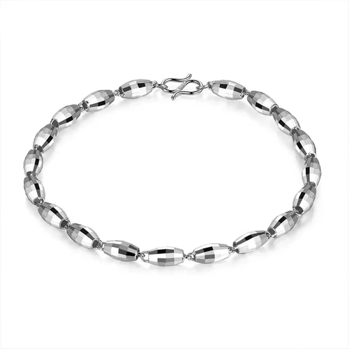 Pure Platinum 950 Chain Men Women 4mm Oval Beads Link Bracelet 6.36g/7.2inch - Picture 6 of 6