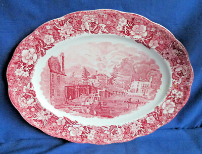 Palissy, Servierplatte 30 cm, Platte Thames River Scenes rot, Keramik
