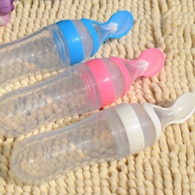 90ml Baby Silicone Squeeze Feeding Bottle With Spoon Infant Food