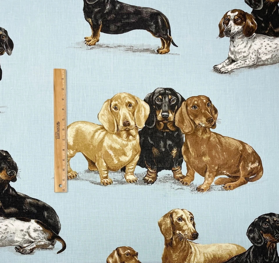 KRAVET KINGSLEY CELESTIAL BLUE DACHSHUND DOGS EXCLUSIVE FABRIC BY YARD 53.5"W - Image 4 of 4