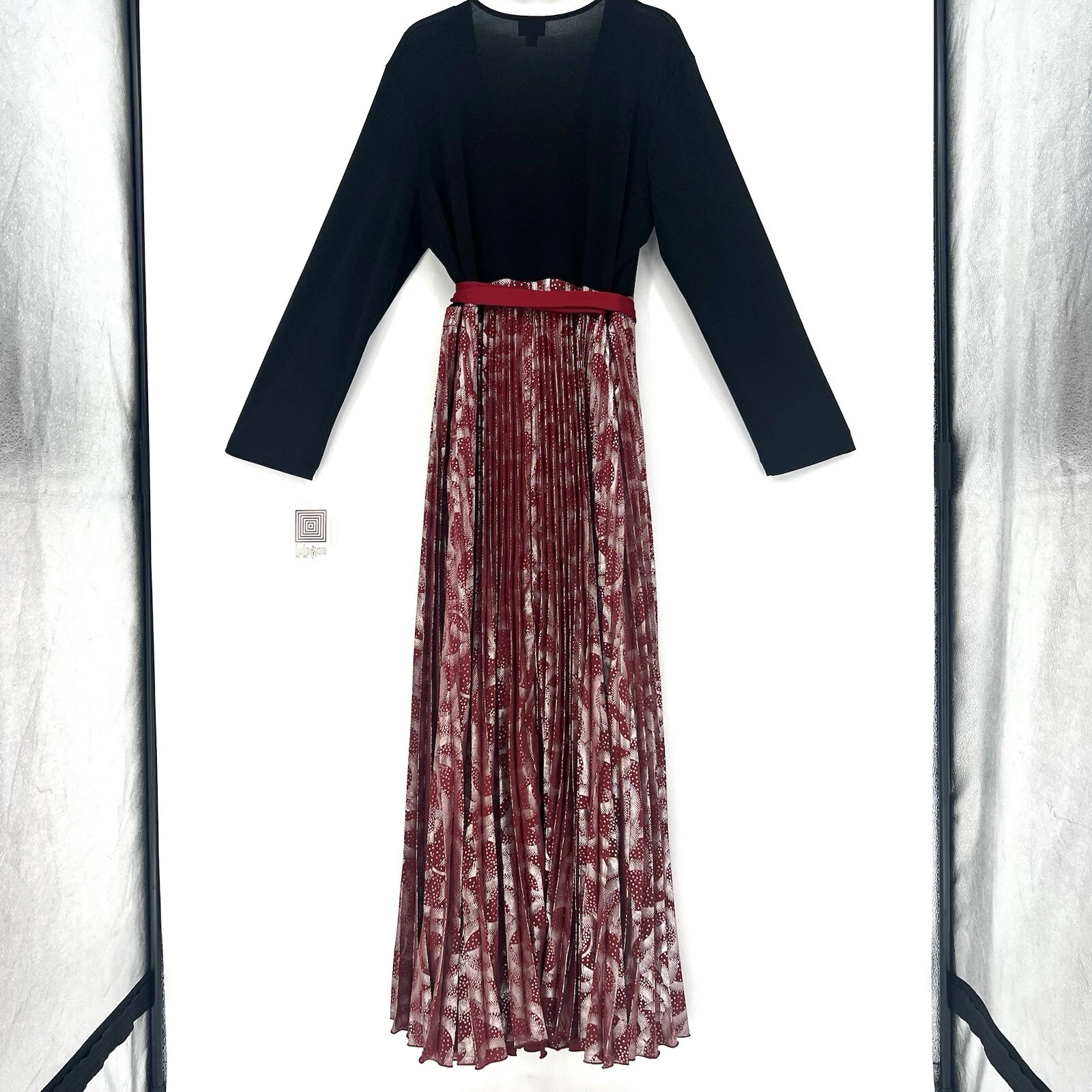 VALENTINO LuLaRoe Deanne elegante abito donna avvolgente manica lunga gonna plissettata nero e rosso