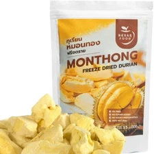 Freeze Dried Durian Monthong 100%, Freeze dried fruit, Real Fruit Snack, 3.5 oz
