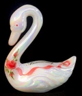Fenton Art Glass Hand Painted Roses On 40th Anniversary On Milk Carnival Swan