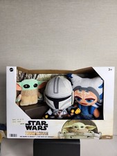 New Mattel Star Wars Ahsoka Tano, The Mandalorian, Grogu 3-Pack Plush Set NWT