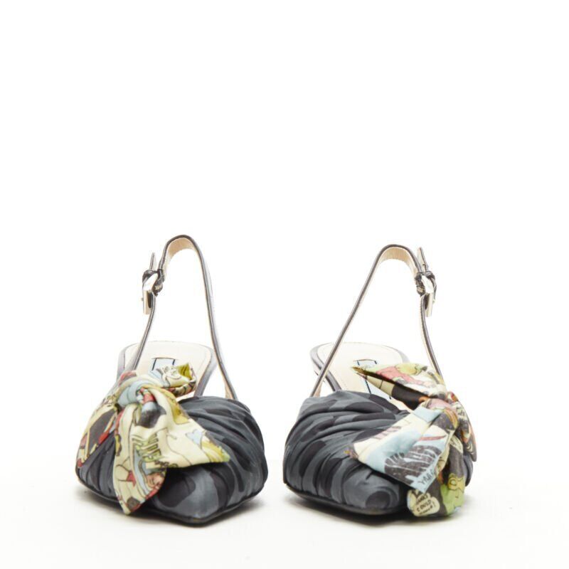 PRADA 2018 Comic print fabric wrap bow slingback kitten heel PRADA 2018 Comic print fabric wrap bow slingback kitten heel