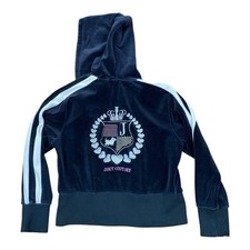 Juicy Couture 2000's Black Velour Hooded Track Jacket Women's Size Small - Flaws