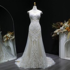 Elegant White Tulle Mermaid Wedding Dresses with High Neck Bride Gown Customized