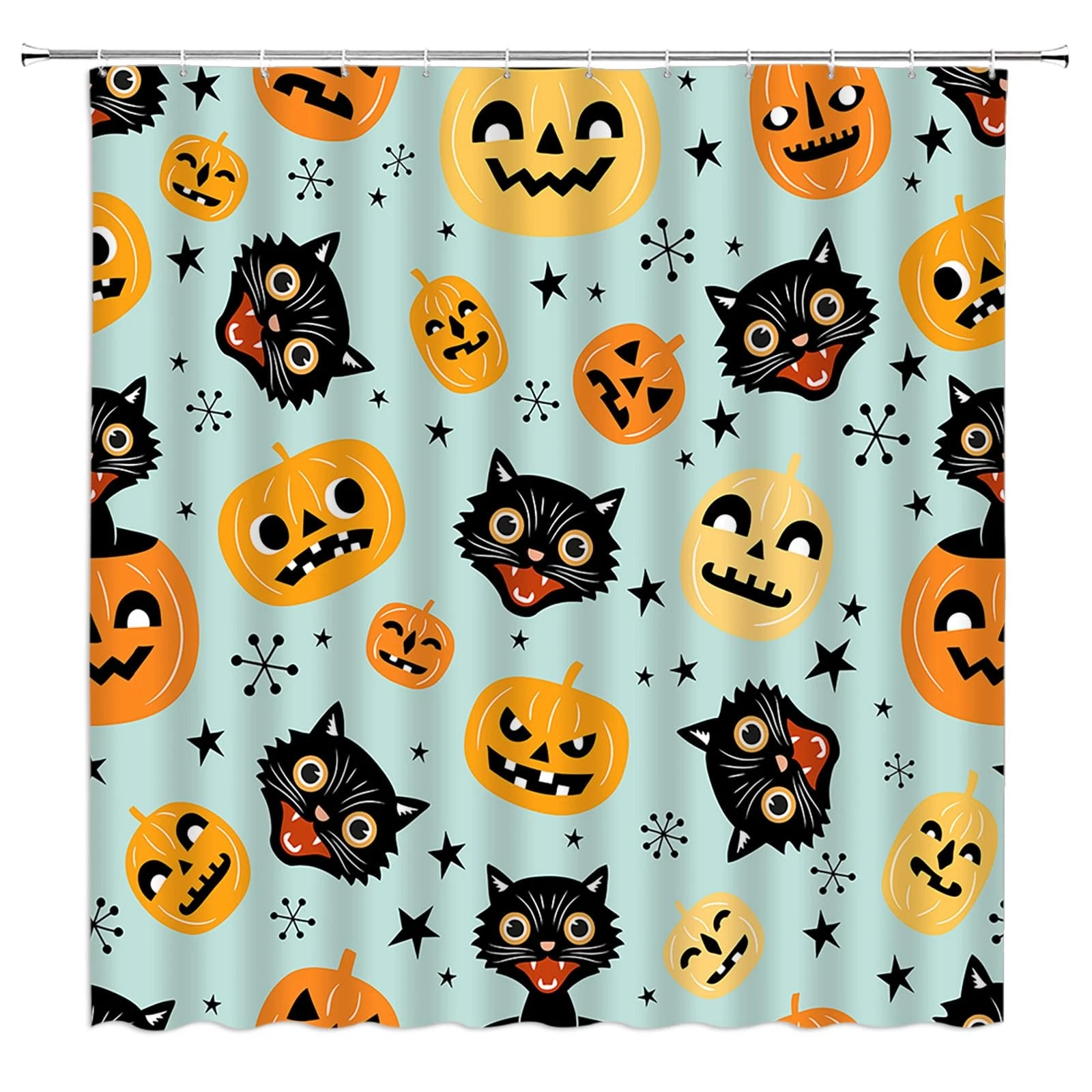70x70 inch Halloween Shower Curtain Spooky Pumpkin Cat Witchy Gothic Decor