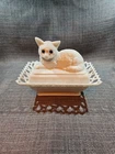 Vintage Westmoreland Milk Glass Blue Eyes Cat Covered Dish Chipped