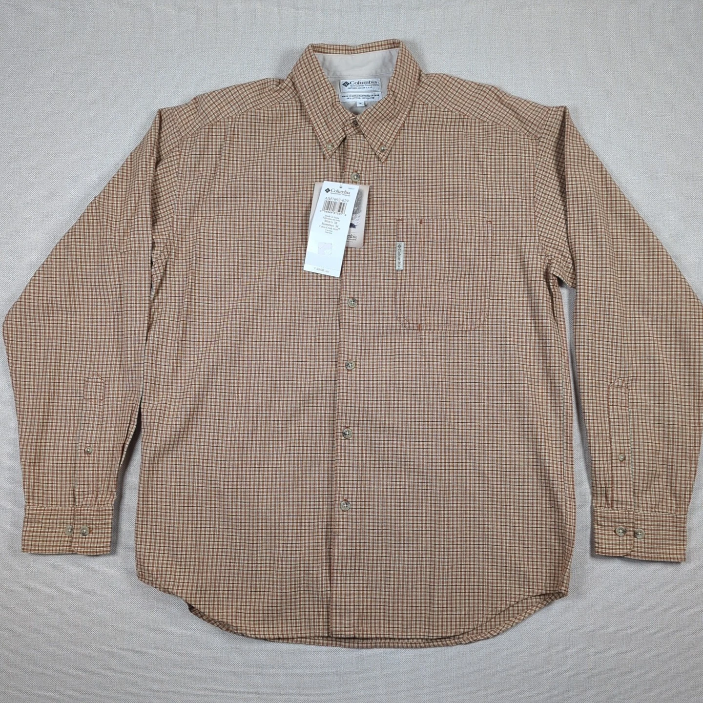 New Columbia Cabin Creek Button Shirt Mens M Cayenne Red Check Cotton Hiking NWT
