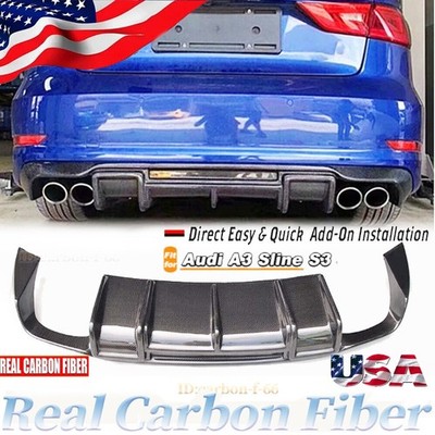 100%Real Carbon Fiber Rear Bumper Diffuser Valance AudiA3 Sline S3 Sedan 2013-16