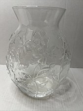 Large Green Globular Glass Vase With Pressed Floral Motifs