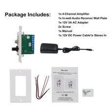 Bluetooth Wall Amplifier 4 Channels Volume Control Wall Plate USB/MIC/AUX 3.5...