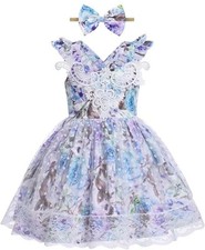 Toddler Girls Vintage Floral Print Spaghetti Strap A-line Ruffle Hem Summer T