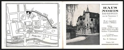 Folding Postcard Bad Kissingen, Hotel Haus Noris, from Tannstrasse 3, City Map 