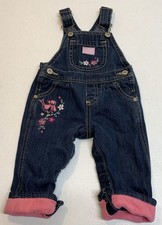 OshKosh B'gosh Girl's 9 Months Floral Embroidery Vestbak Denim Overalls
