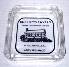 Vintage Buckley's Tavern Glass Ash Tray - Yardville, NJ - 3.75" x 3.75" - Good