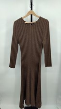 Quince Mongolian Cashmere Wide-Rib Midi Dress Brown Basic Sleeved XL