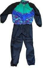Vintage Reebok Windbreaker Tracksuit Jacket Pants L Teal Purple 90s Nylon