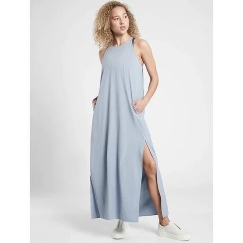 Athleta Hayes Pleated Maxi Dress in Blue Star Size XS Sleeveless Stretch