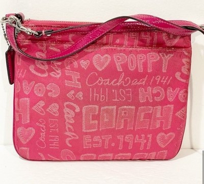 COACH Pink Poppy Story patch Multi Zipper Crossbody Shoulder Bag
