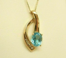 2Ct Oval Cut Aquamarine & Diamond Womens Pendant 14k Yellow Gold Over Free Chain