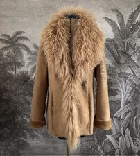 RARE Vintage Jasper Conran Afghan Coat Real Mongolian Fur Faux Suede Y2K 