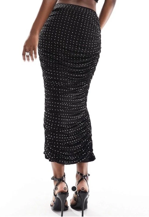 Conjunto de top y falda acanalada elástica con estrás en negro de ASOS DESIGN NUEVO CON ETIQUETAS Foto 3 de 4