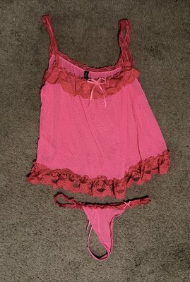 NWT Victoria s Secret Sexy Little Things Pink Red Babydoll Lingerie and Thong L