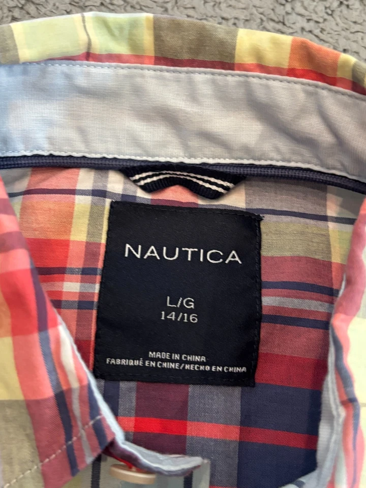 Nautica Shirt Youth Large Plaid Multicolor Button Up Long Sleeve Boys Preppy - Image 2 of 4
