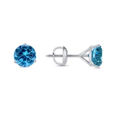 1.5 Ct Round Cut Blue VS Lab Grown Diamond 14K White Gold Earrings Martini Screw
