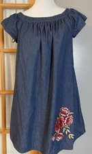 90s Wrapper Off The Shoulder Mini Dress L Red Floral Embroidery Blue Beach Party