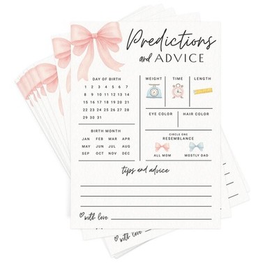 Baby Predictions & Advice Cards   Pink Bow Design, Fun Baby Shower Game for G...