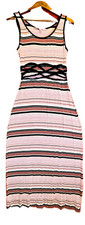 Max Studio Striped Midi Dress Criss Cross Waist Sleeveless Women Size M