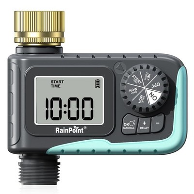 RAINPOINT Sprinkler Timer with Brass Swivel, Programmable 1 Outlet-brass