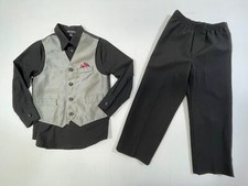 George Boys Toddler Black Grey Long Sleeve Button Up Shirt Pant Vest 3Pc Set 4