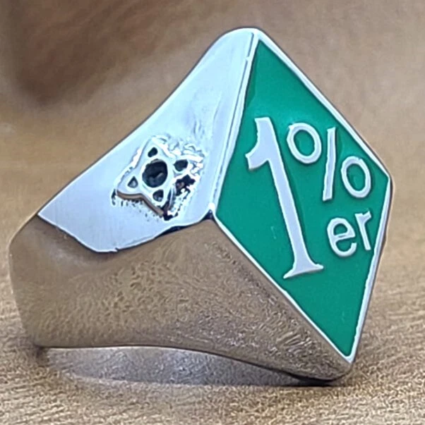 1%er один процент зеленый мотоцикла вне закона мотоциклиста из нержавеющей стали кольцо размеров 7 до 15 - Изображение 2 из 4