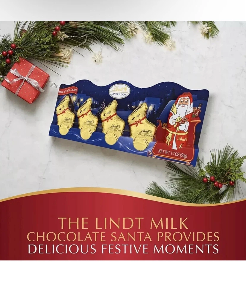 Figura Lindt LINDOR Chocolate con Leche Papá Noel y Renos Hueca 1.7oz Ea (4PK) Foto 3 de 4