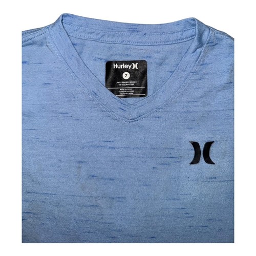 Hurley Boys Size 7 Heather Blue V-Neck Short Sleeve T-Shirt Logo Tee Soft - Picture 2 of 5