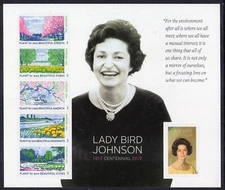 US 2012 NH 4716 LADY BIRD JOHNSON Perf Sheet of 6 Beautiful America- FreShip USA